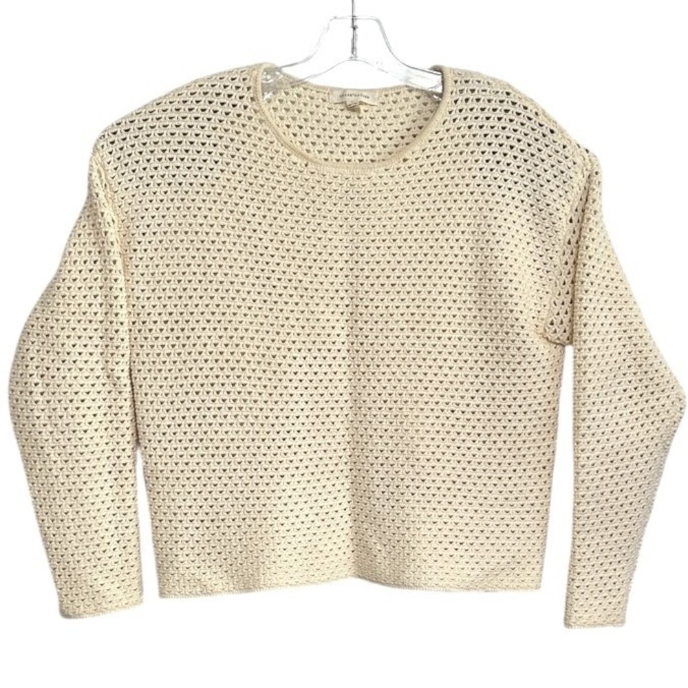 Grade & Gather Crochet Sweater Women Cream Pointelle Knit Boho Shabby Chic S